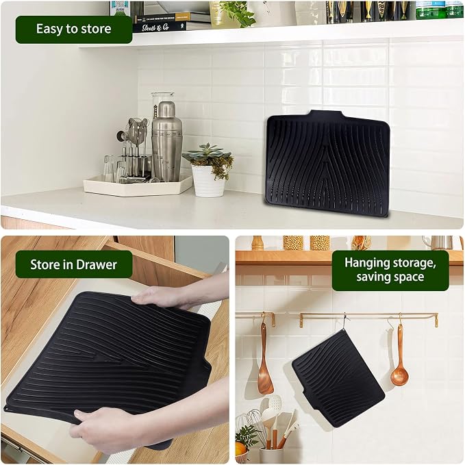 Silicone Dish Drying Mat for Kitchen Counter, Hangable & Roll-Up for - Image 4