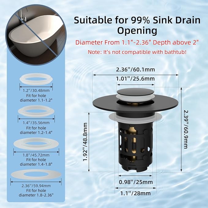 Hibbent Upgraded 3 in 1 Bathroom Sink Drain Strainer, Pop Up Stopper | - Image 7