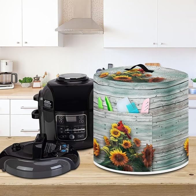 Xoenoiee Cardinal Bird Sunflower Print Kitchen Appliance Dust Cover with Pockets, Electric Pressure Cooker Cover for qt Compatible with Crock Pot, Rice Cooker Cover, for 8 Qt Pot