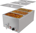 KoolMore Commercial Bain Marie Countertop Food Warmer, Soup Station, and Buffet Table Server with Three Serving Section and Tap, Stainless-Steel Steamer with Auto Shut Off (CFW-3T), Silver