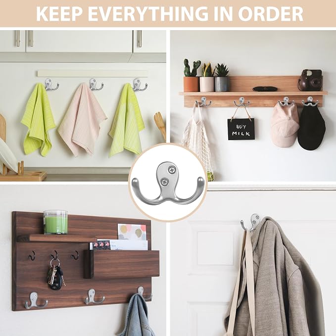 Homanu 180 Pack Coat Hooks, Heavy Duty Double Prong Coat Hooks Wall Mounted - Image 2