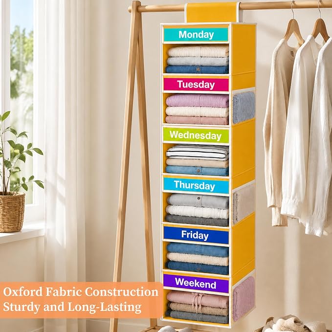 Weekly Clothes Organizer for Closet, 6-Shelf Hanging Closet Organizer - Image 2