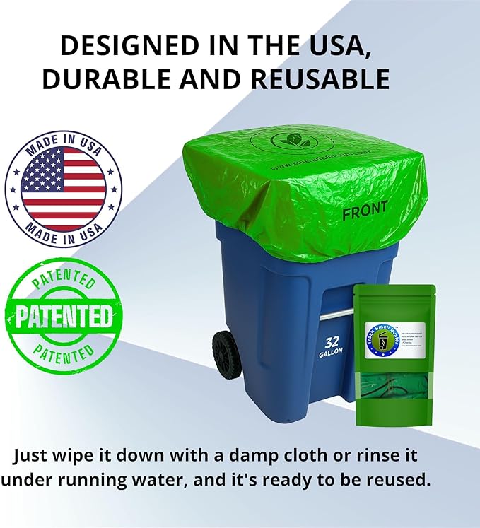 Outdoor Trash Can Cover Odor Eliminating Bag with Elastic Band Lemon Scented Durable 32 Gallon 3 Pack