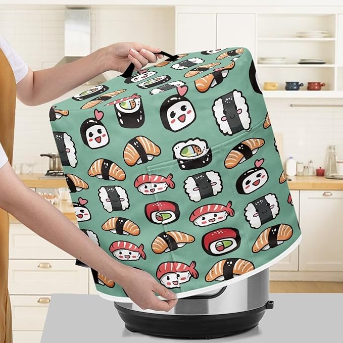 8 Quart Pressure Cooker Small Appliance Covers, Washable Dust Cover for Air Fryer Rice Cooker Kitchen Appliance Accessories with Storage Pockets, Sushi Print