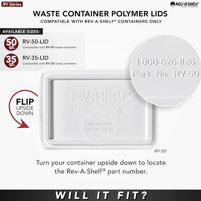 Rev-A-Shelf 50 Qt Under Sink Replacement Plastic Garbage Can Lid for Base Kitchen and Bathroom Cabinet, Silver, RV-50-LID-17-1-40 (2 Pack)