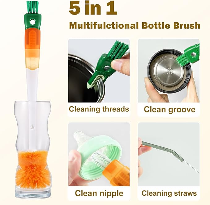 XYFuuee 5 Pack Bottle Brush Set, 5 in 1 Water Bottle Cleaning Brush, Long - Image 2