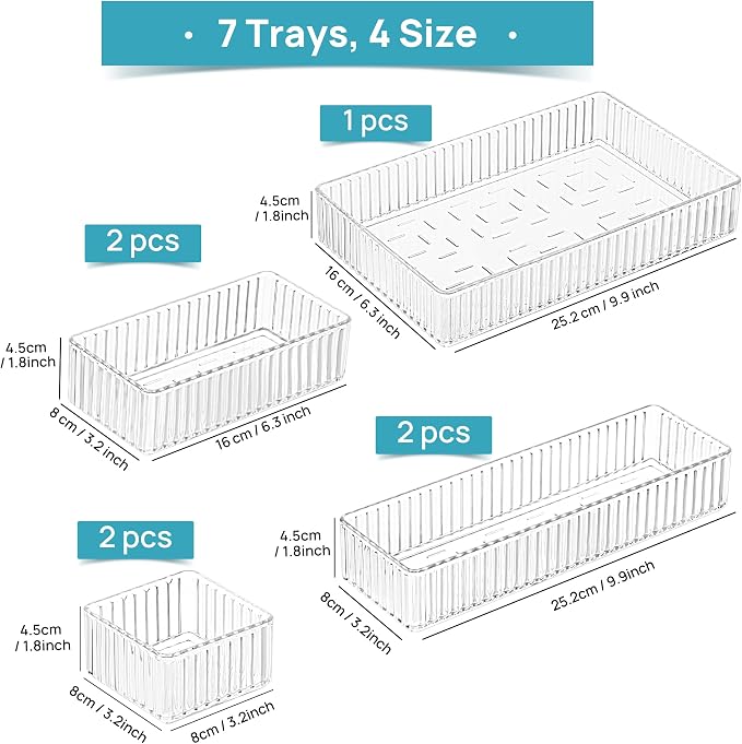 Vtopmart 7 PCS Clear Makeup Drawer Organizers Bins, 4-Size Stackable Makeup and - Image 7