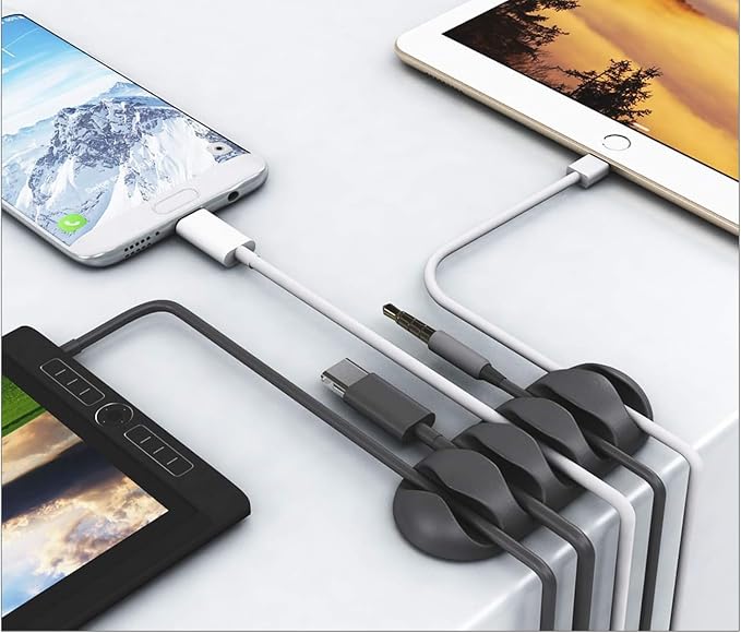 Desk Cable Management Cord Organizer, 24 Pack Black Self Adhesive Cord Holder - Image 3