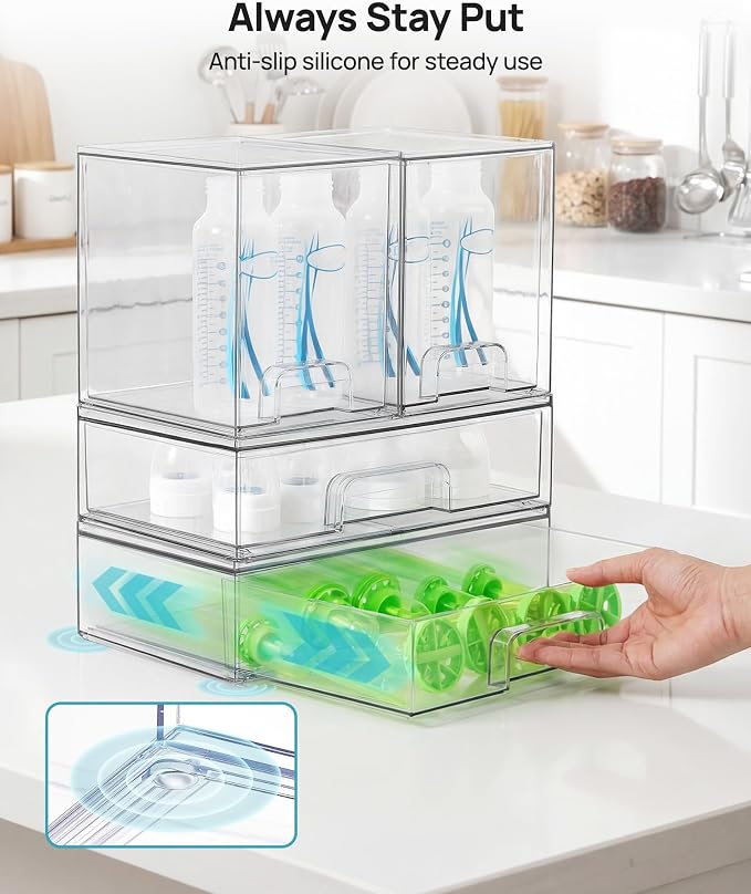 Vtopmart Clear Stackable Storage Drawers Set of 4, Baby Bottle Organizer | - Image 7