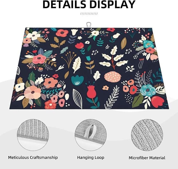 Colorful Flowers Black Dish Drying Mat - Image 3