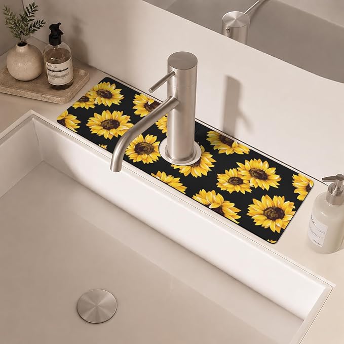 Vintage Black Sunflowers Kitchen Sink Splash Guard Faucet Mat, Faucet Non-Slip - Image 6