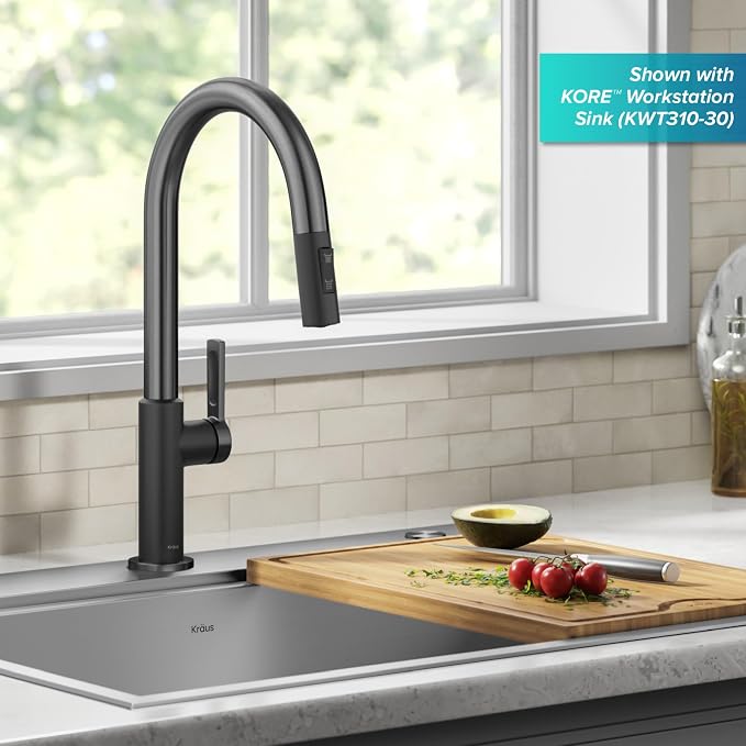 KRAUS Black Stainless Steel Pull Down Kitchen Faucet KPF-2820MBSFSB | Two-tone - Image 3