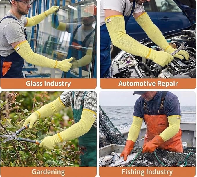 Cut Resistant Sleeves With Thumb Hole,Thin Skin Arm Protection Sleeves And Bruising, kevlar Sleeves For Gardening, Welding, Kitchen,For Women, Men, Elderly (Yellow, 17.7 in)