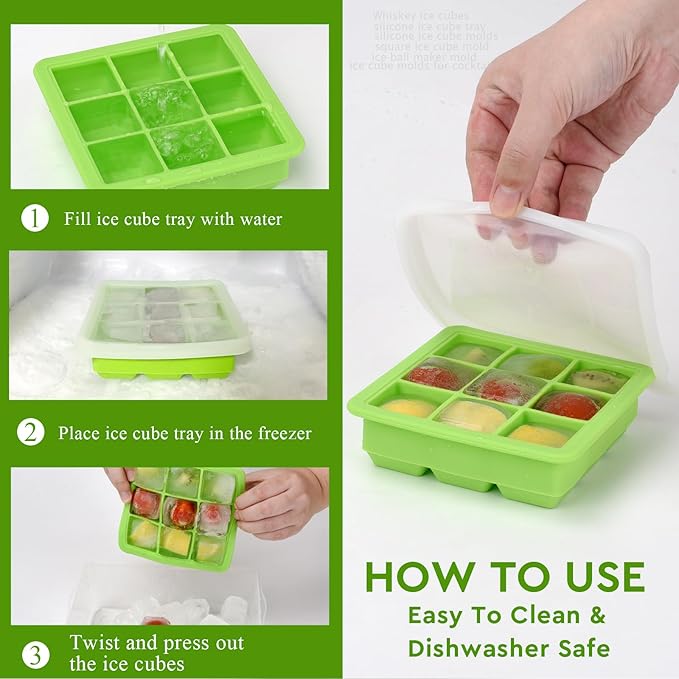 Silicone Ice Cube Trays with Lid,9x1.3 inch,BPA Free,Small Ice Cube Trays for Freezer | Mini Ice Cube Trays-Nugget Ice Tray with lid for Mini Fridge with Freezer for Coffee,Cocktail,Baby Food