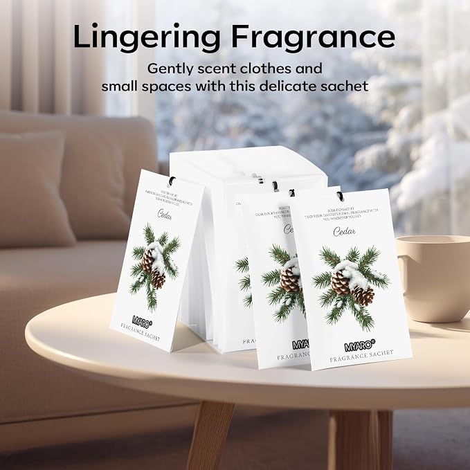 MYARO 12 Pack Cedarwood Scented Sachets, Closet Deodorizer Car Freshener - Image 6