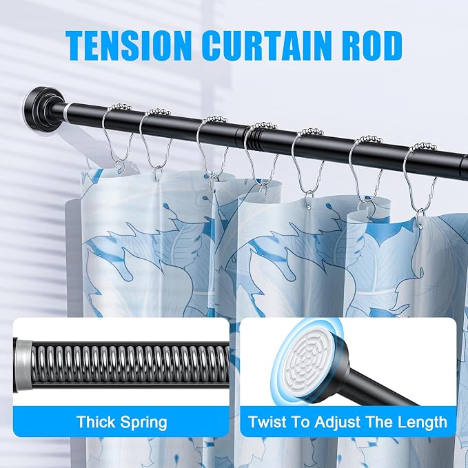 TEECK 2 Pack Shower Curtain Rod, 32-43 inch Adjustable Spring Tension Curtain - Image 2