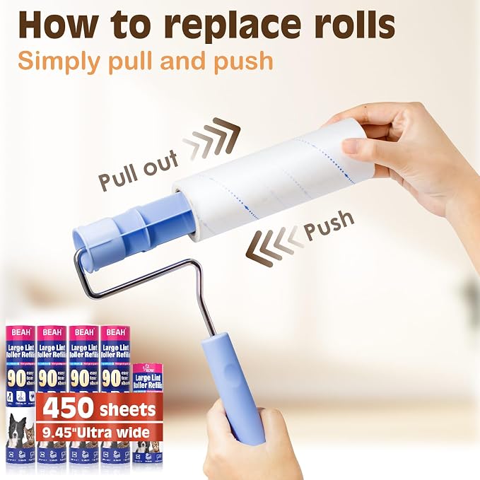 BEAH Large Lint Roller for Pet Hair Extra Sticky, 9.45''Pet Hair Removal Tool - Image 6