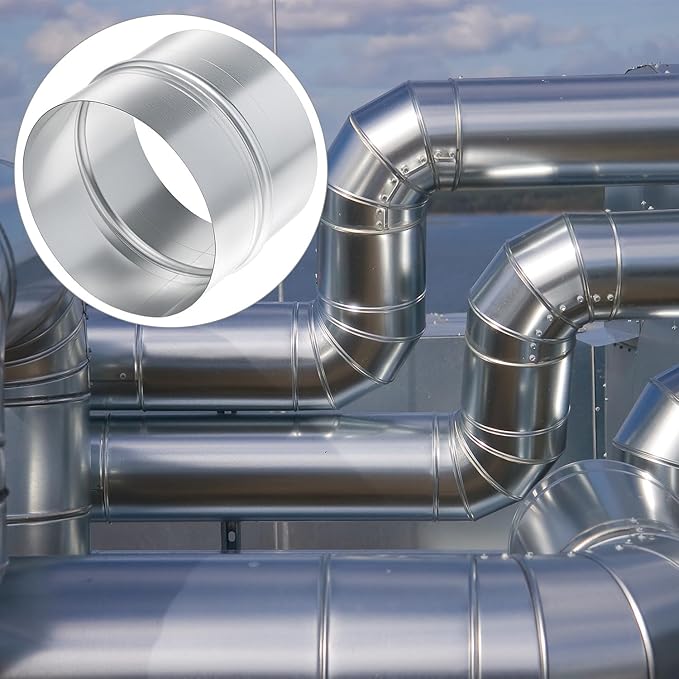 QWORK 5" Metal Duct Connector, Straight Pipe Coupler, Two-Hole Duct Connector, Round Ventilation Extension Fitting for HVAC Systems