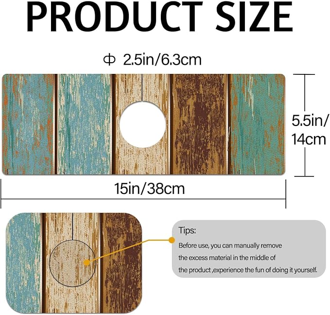 MCALK Wood Pattern Teal Kitchen Sink Faucet Mat Splash Guard, Absorbent - Image 5