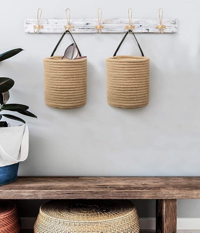 Goodpick 2 Pack Jute Wall Hanging Storage Baskets, Over Door Organizer - Image 7