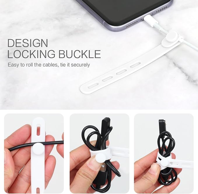 Donruby 24Pcs Silicone Cable Ties, Reusable Cord Organizer Straps, 5.12" - Image 5