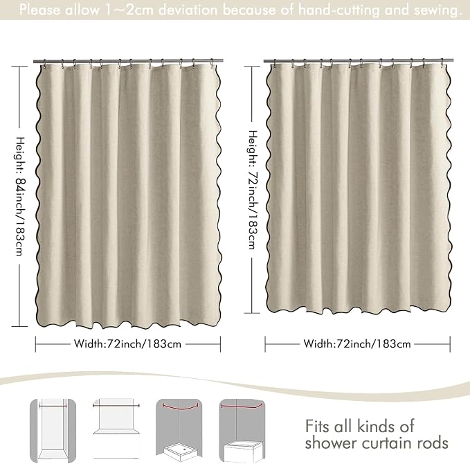 MIULEE Natural Scalloped Linen Shower Curtain 72x72 Inches - Image 6