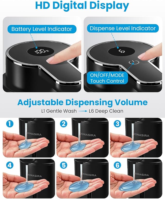Touchless Automatic Liquid Soap Dispenser, Rechargeable Black | 410 mL - Image 3