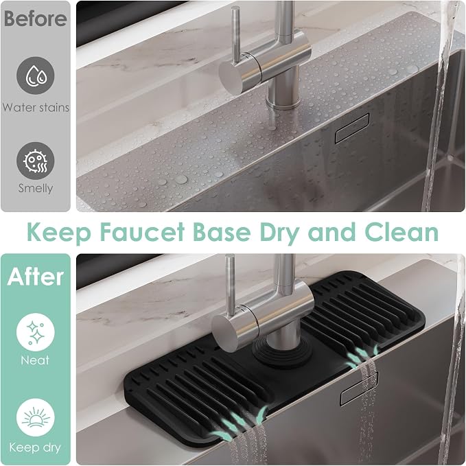 14.6-Inch Silicone Faucet Mat for Kitchen Sink Splash Guard, 7° Slope | - Image 6