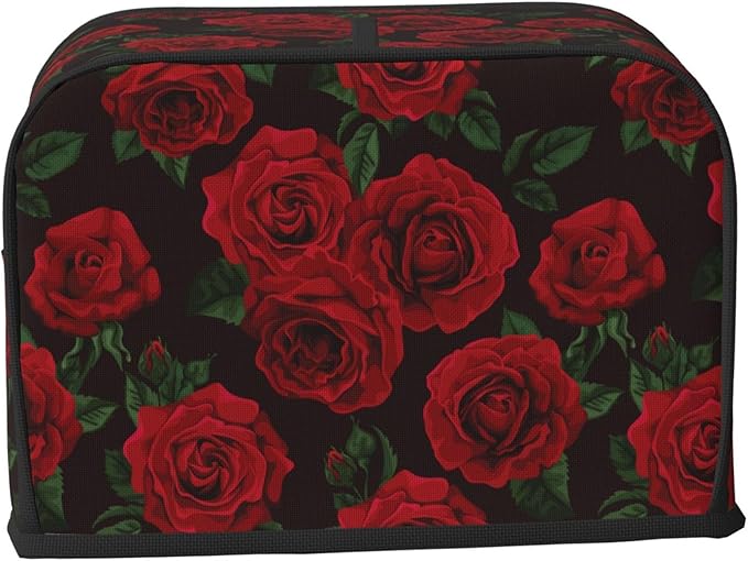 Red Black Rose Flower 2 Slice Toaster Cover, Waterproof Toaster Dust Cover Bread Maker Protective For Small Kitchen Appliance Dining Room Home Table Decor Gifts