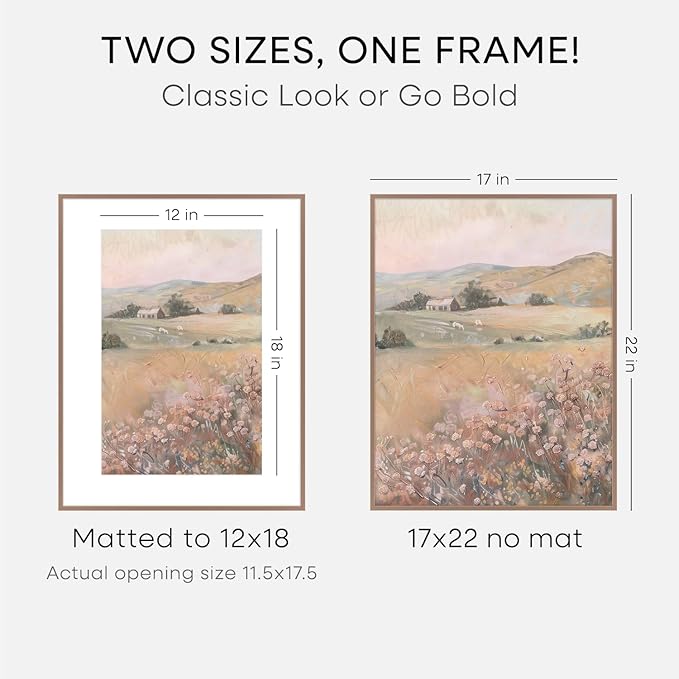 Homeforia 17x22 Picture Frame Mocha, High End Metal 17x22 Poster Frames with Mat 12x18 Photo, 17 x 22 Mocha Frame Matted to 12 by 18 Print, 22by17 Thin Hanging Frames, Tempered Glass, Wall Kit, Set of 1
