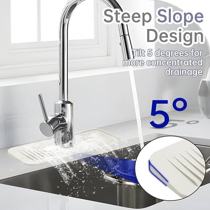 Jiozermi 14.5inch Kitchen Sink Splash Guard, Faucet Handle Drip Catcher Tray Mat - Image 4