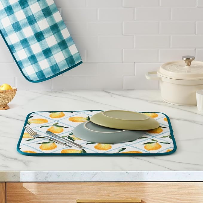 FRESHMINT Dish Drying Mats 2 Pack, Farmhouse Lemon | Quick Dry, Ultra Absorbent - Image 2