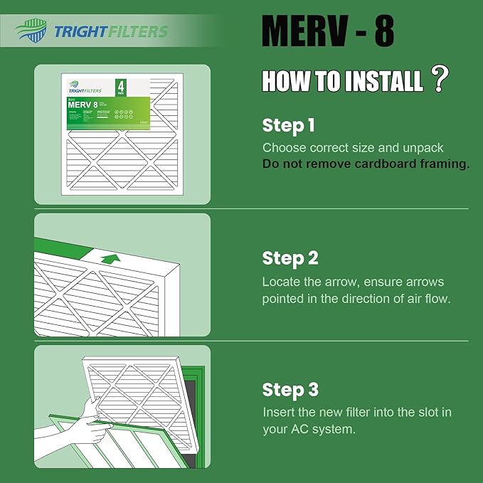 18x18x1 Air Filter 4 Pack, MERV 8 Pleated Dust Defense Air Filters Replacement Air Conditioner HVAC AC Furnace Filter, Durable and Lightweight