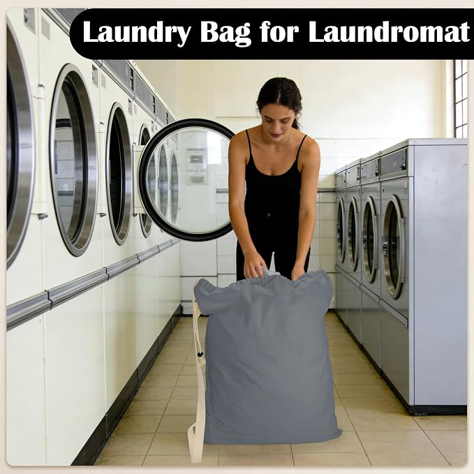 Canvas Laundry Bag with Shoulder Strap & Drawstring - Image 6