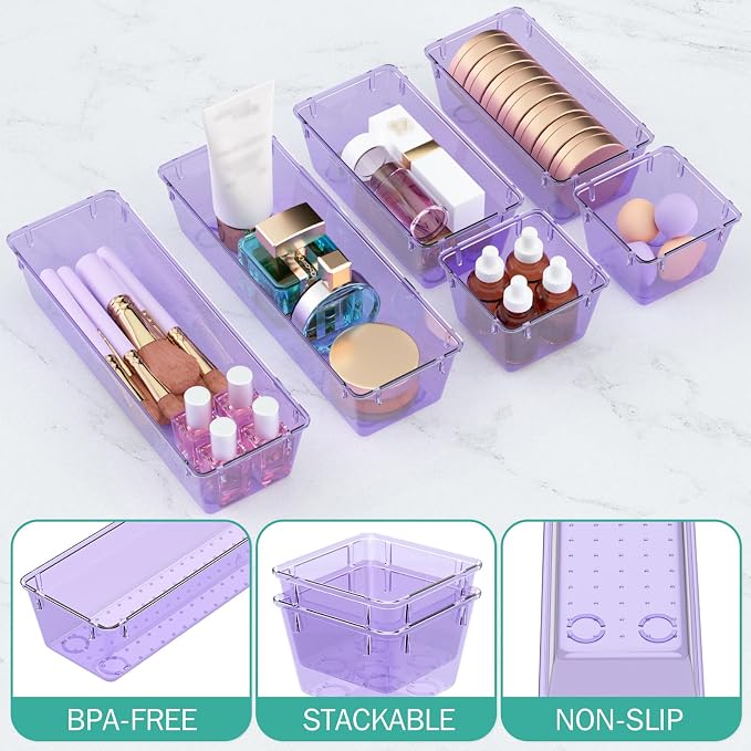 6 Pack Clear Drawer Organizer Set, Drawer Storage Trays, Storage Bins | Acrylic - Image 3
