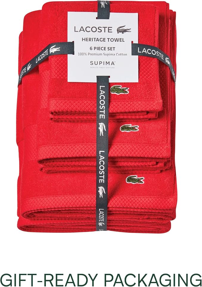 Lacoste Heritage Supima Cotton 6-Piece Towel Set, Formula 1 | Highly Absorbent - Image 4