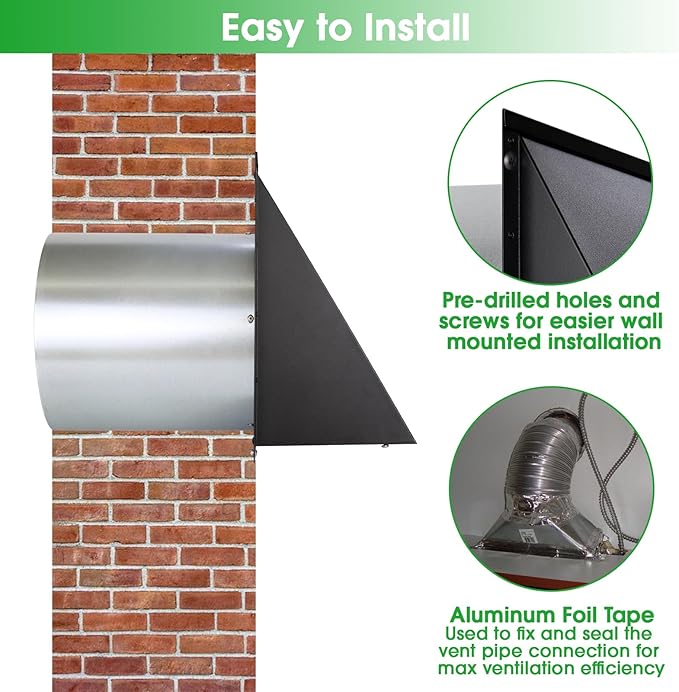 4 Inch Dryer Vent Cover Outside,Dryer Vent Cover Outdoor Wall Vent Hood Dryer Exhaust Vent Cap,Hooded Wall Vent with Screen & Damper,Wall Mount Extractor Vent for Dryer Duct AC,Galvanized Steel,Black