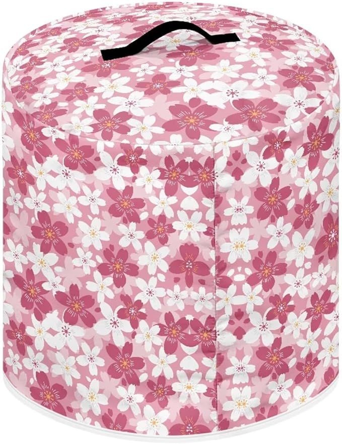 TODIYADDU Pink Cherry Blossoms Pressure Cooker Cover with Handle and Storage Pocket for Extra Accessories Portable Kitchen Small Appliance Dust Cover Protective Case Cover for Air Fryer Toaster