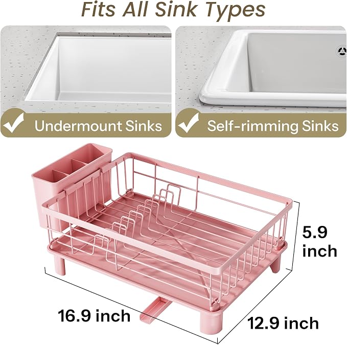 SNTD Dish Drying Rack for Small Kitchen Counter, 12.9" W x 16.9" L, Rotating - Image 2