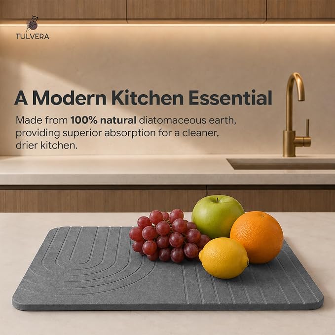 Stone Dish Drying Mat for Kitchen Counter – Diatomaceous Earth Drying Mat | - Image 2