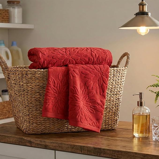 Artoid Mode 2 Pcs Red 3D Dahlia Floral Jacquard Hand Towels - Image 5
