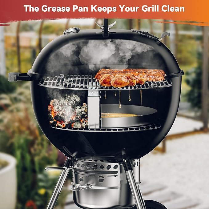 Skyflame Charkettle Drip Pan with Removable Water Reservoirs/Charcoal Divider, Stainless Steel Water Catch Tray, BBQ Grill Accessories Compatible with Weber 22" Charcoal Kettle Grills