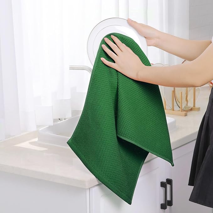 Homaxy 100% Cotton Waffle Weave Kitchen Dish Towels 4-Pack, Forest | 13 x 28 - Image 4