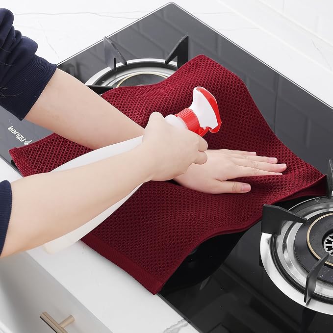 Homaxy 100% Cotton Waffle Weave Kitchen Dish Towels 12-Pack, Burgundy | 13 x 28 - Image 5