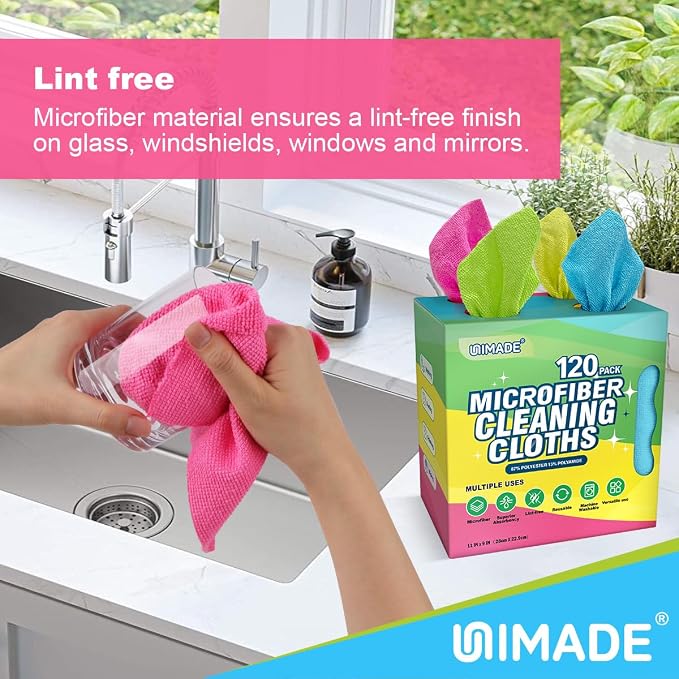 UNIMADE Microfiber Cleaning Cloth, 120 Pack Reusable Paper Towels - Image 4