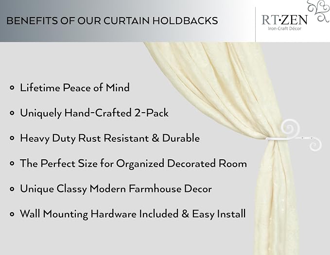 RTZEN Metal Curtain Tiebacks, Drapery Holders - Image 2