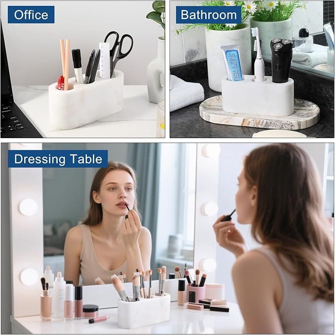 BCS Toothbrush Holder for Bathrooms, 3 Slots Marble Toothbrush Organizer - Image 8