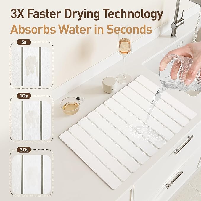 Large Stone Drying Mat for Kitchen Counter 24x16 Inch, Premium Diatomaceous - Image 4