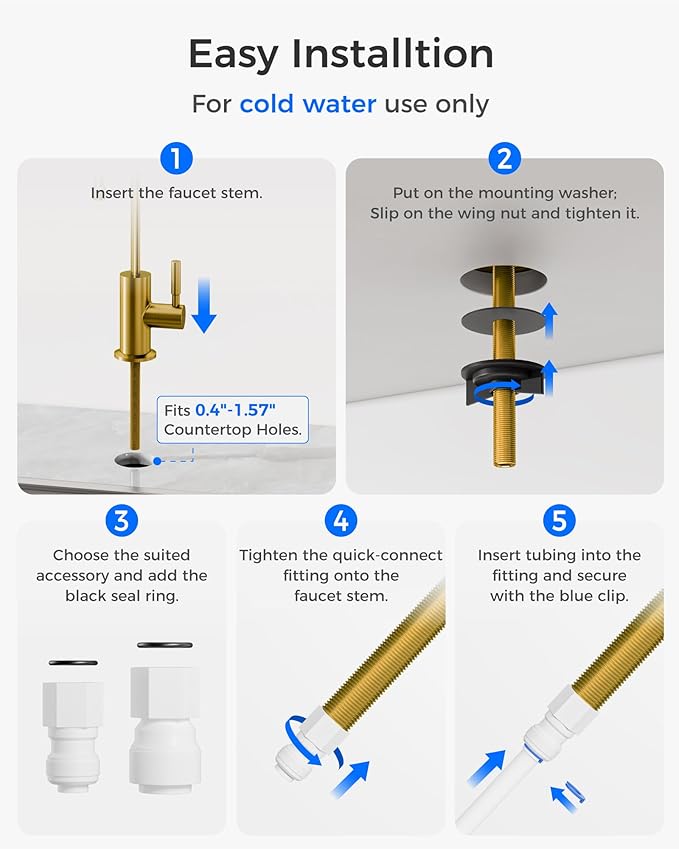 Waterdrop G2FCT-Gold Reverse Osmosis Water Filter Faucet, Brushed Gold | Water - Image 6