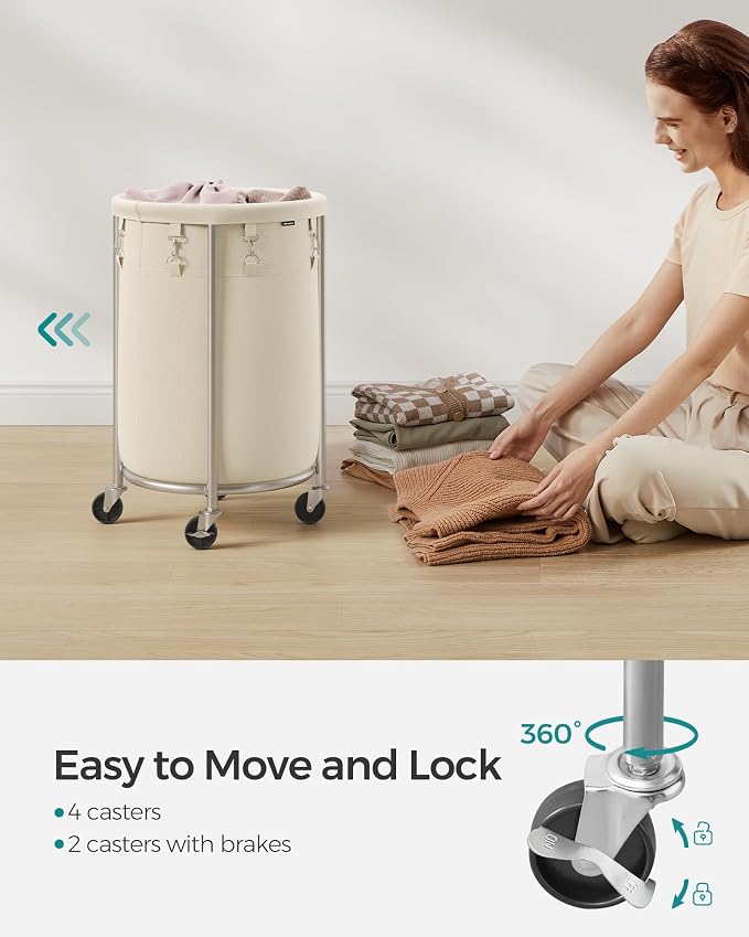 SONGMICS Laundry Basket with Wheels, 18.5 Gal., Steel Frame, Removable Bag - Image 4